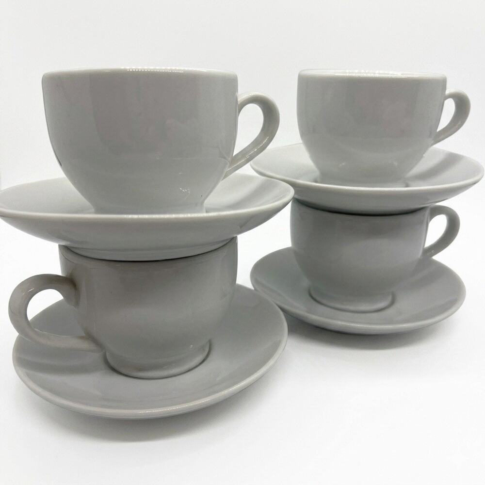 Sur La Table Demitasse Cups With Saucers White Fine Porcelain Set of 4 Espresso